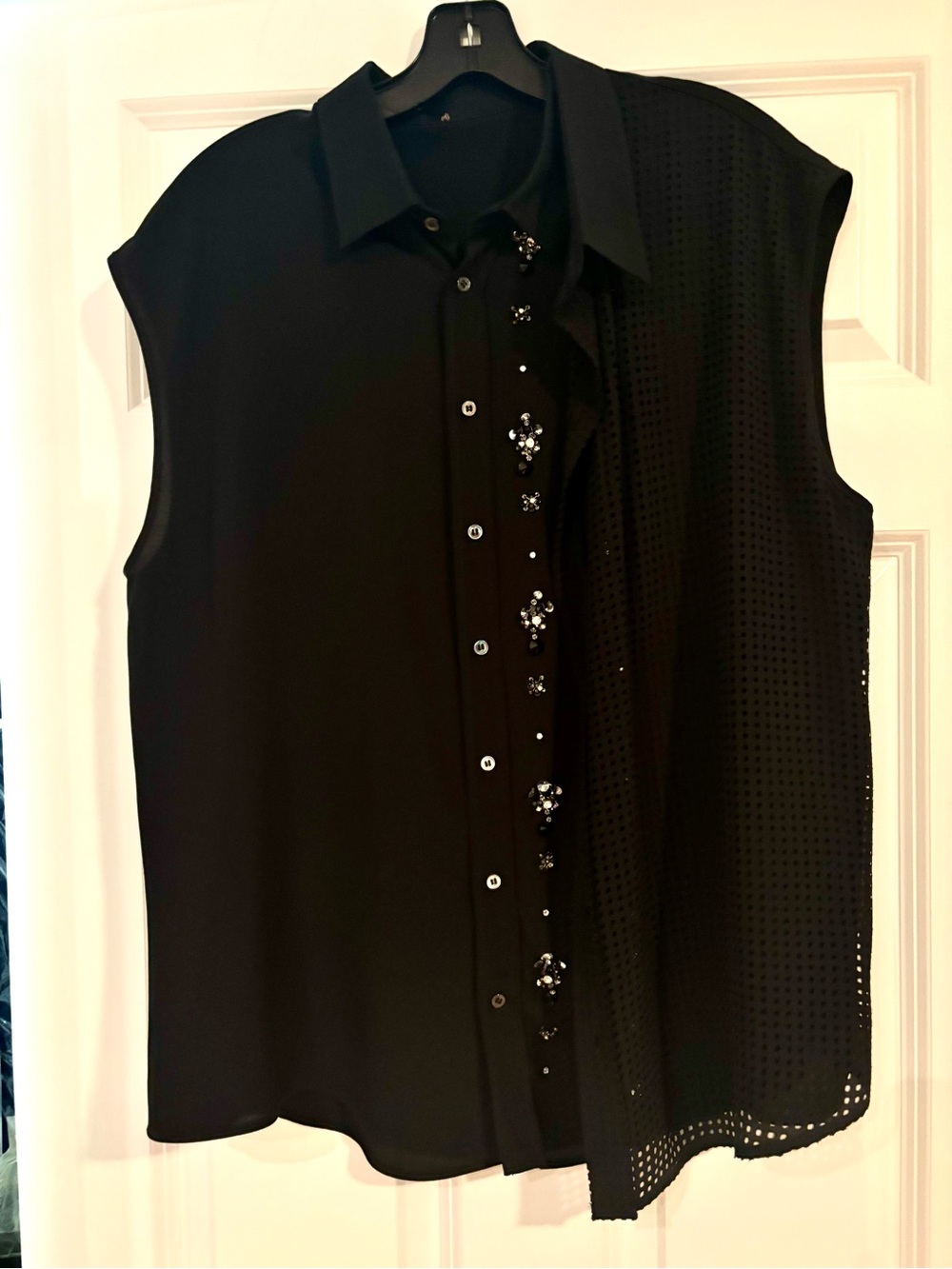 Italian Sleeveless Black Button-Up Blouse with Beaded Placket. Never worn - Picture 1 of 5